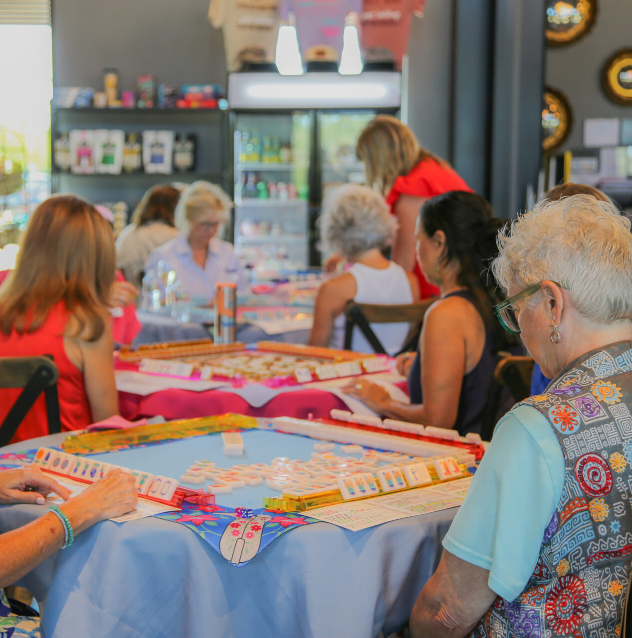 Guests gather at Blumenthal Farms for a mahjong tournament.