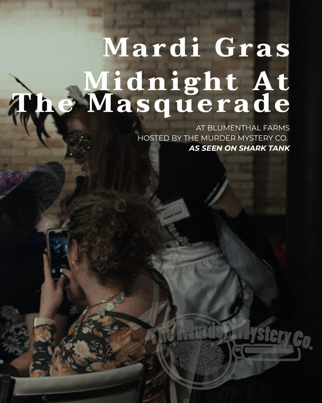 Mardi Gras Midnight at The Masquerade features a woman as a masked maid, hosting a dinner party.